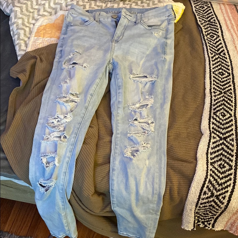 American Eagle Outfitters Blue Skinny Distressed Jeans